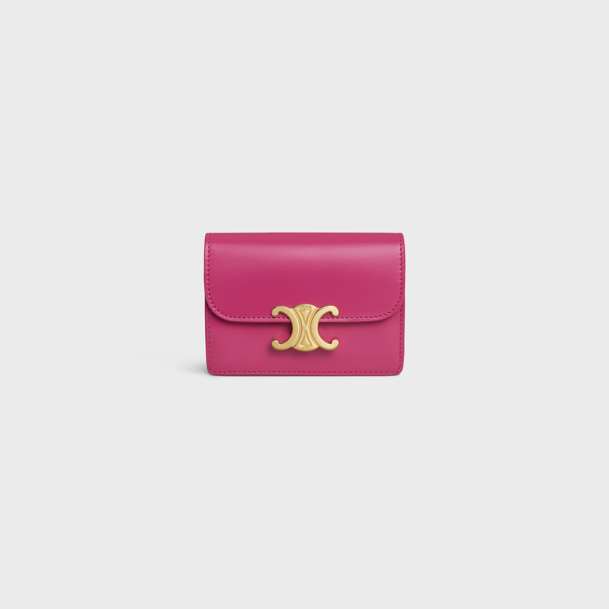 CARD HOLDER WITH FLAP TRIOMPHE IN SHINY CALFSKIN FUCHSIA - Image 1